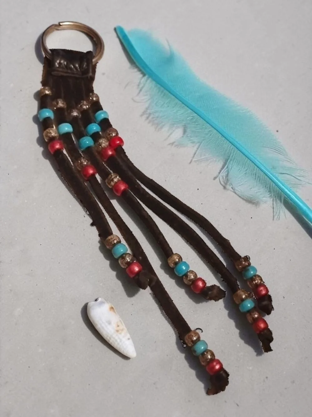 Vintage Boho Beaded Leather Fringe Keychain / Bag Charm (EUC)